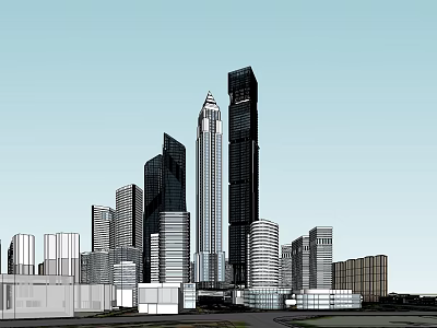 Modern Office Buildings In Urban Skyline Featuring Contemporary Architecture And Tall Skyscrapers 3d model