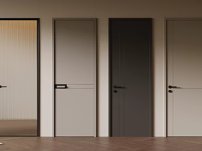 Modern Interior Doors With Various Colors Striped Glass And Wooden Floor Design 3d model