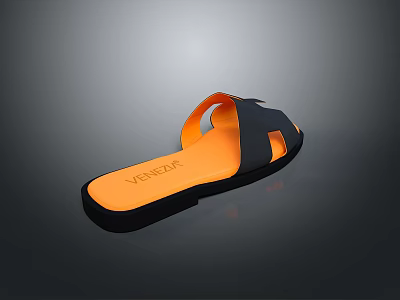 Stylish Black and Orange Open Toe Sandals with Comfortable Insole for Summer Casual Wear 3d model