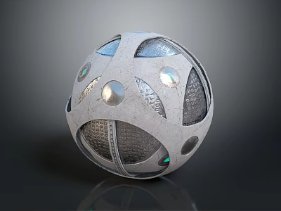 Smart Machine Metallic Sphere Featuring Circular Patterns And Shiny Reflective Surface 3d model