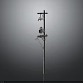Detailed Outdoor Utility Pole With Crossarms Insulators Lamp And Wires