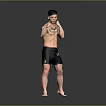 Shirtless Man In Black Cap With TRUTH Chest Tattoo And Black Shorts Standing Barefoot