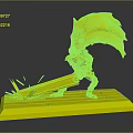 Action Warrior Figure Swinging Sword Creating Shattering Effect On Wooden Base 3d model