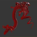 Silver Dragon Sculpture in Dynamic Posture With Open Mouth and Red Tongue