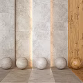 Decorative Stone Spherical Components With Marble Wall And Wooden Panel Background 3d model