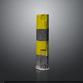 Yellow And Black Striped Construction Bollard With Weathered Surface Design