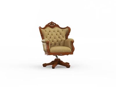 Elegant Rocking Chair With Carved Backrest Armrests Beige Upholstery And Wooden Carved Base 3d model