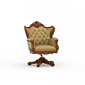 Elegant Rocking Chair With Carved Backrest Armrests Beige Upholstery And Wooden Carved Base