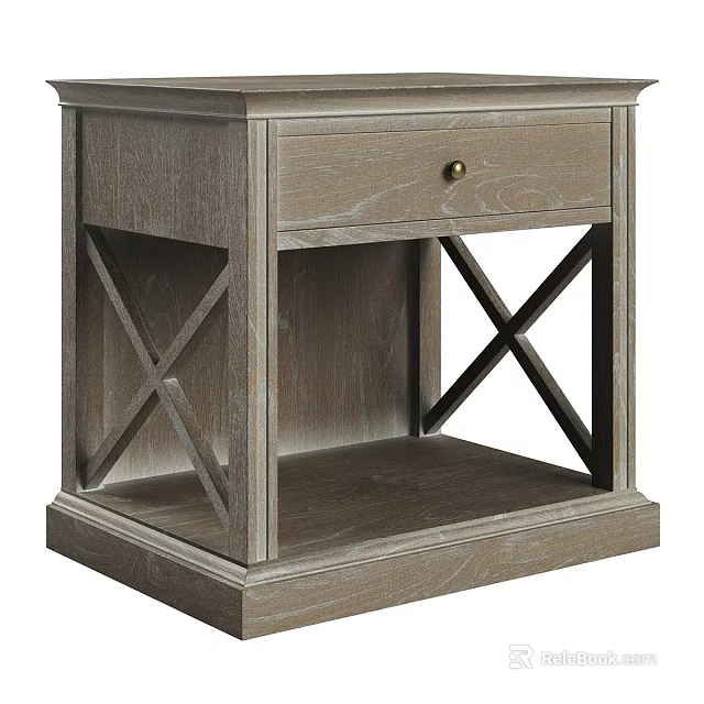Rustic Wooden Nightstand With Single Drawer And X Shaped Side Panels 3d model 