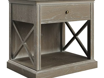 Rustic Wooden Nightstand With Single Drawer And X Shaped Side Panels 3d model
