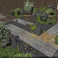 Japanese Style Garden Courtyard With Stone Pathway Gravel Decoration Green Plants And Wooden Platform