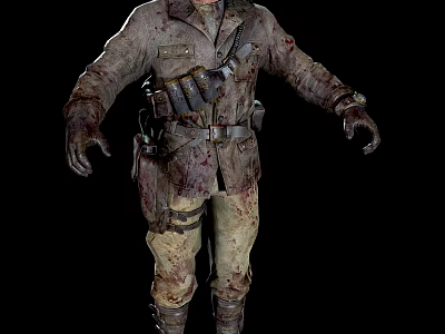Man In Tattered Bloodstained Military Uniform With Tactical Gear And Distressed Look 3d model