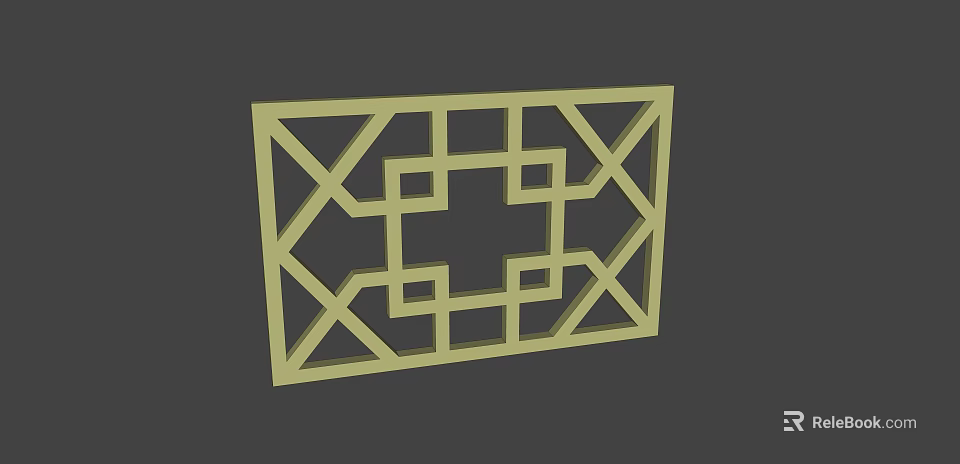 Yellow Intricate Geometric Decorative Panel With Traditional Lattice Square Frame Pattern Design 3d model 