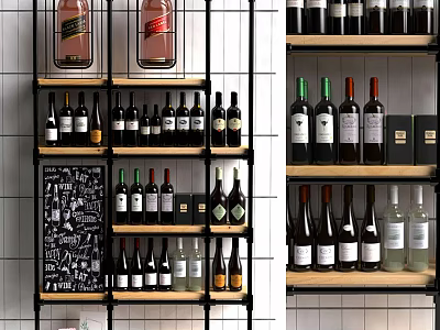 Stylish Wine Rack Display Featuring Various Wine Bottles And Glasses In Modern Interior Decor 3d model