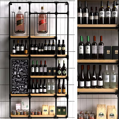 Stylish Wine Rack Display Featuring Various Wine Bottles And Glasses In Modern Interior Decor 3d model