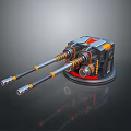 Dual Barrel Mechanical Device With Black Orange Components And Red Base On Gray Background 3d model