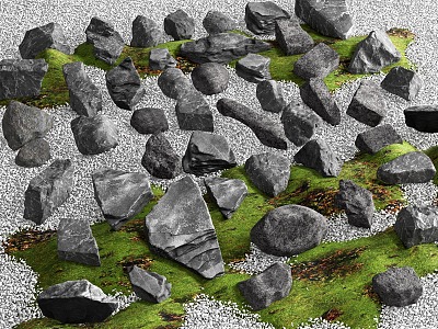 Courtyard Landscape Stone Green Slab Garden Stone 3d model