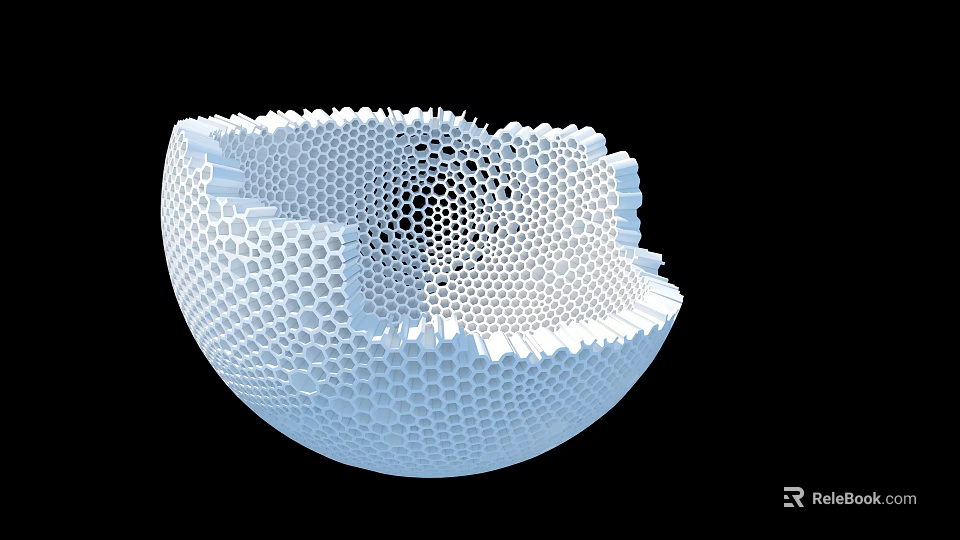 Decorative Ornament Set Modern Geometric Hexagonal Grid With Hollow Spherical Bowl Shape Textured Surface 3d model 