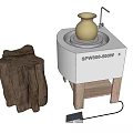 Smart Machine With Clay Pot On White Platform And Wooden Stump Design