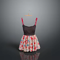 Stylish Women's Dress With Dark Top Red Straps And Light Floral Skirt