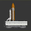 Space Rocket On Launch Pad With Support Structures And Exploration Equipment