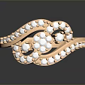 Rose Gold Ring With Intertwined Design And White Peach Stones 3d model
