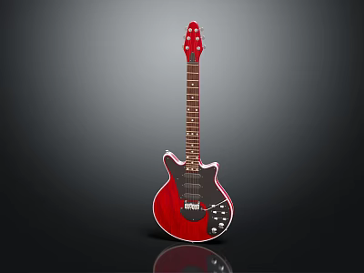 Red Electric Guitar As Musical Instrument With Shiny Wooden Body On Black Surface 3d model