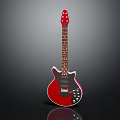 Red Electric Guitar As Musical Instrument With Shiny Wooden Body On Black Surface