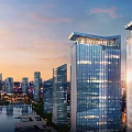 Luxury Commercial Complex with Gucci Coach Stores Modern Architecture Glass Facade and Landscaped Outdoor Area