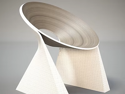 Modern Curved Wooden Seat Single Chair With White Woven Triangle Base Design 3d model