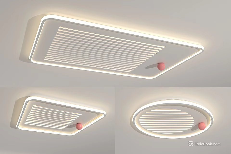 Sleek Modern Ceiling Light Featuring Linear Design Square Round Shapes And LED Illumination 3d model 