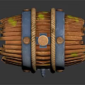 Colorful Wooden Musical Instrument Drum With Planks Blue Straps Rope And Red Handle