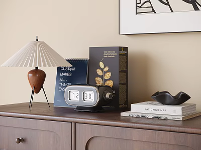 Decorative Ornament Set with Table Lamp Calendar Clock Black Box Books and Black Bowl Ornament 3d model