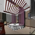 Relaxing SPA Sauna Room With Purple Curtains Sofa And Soft Lighting