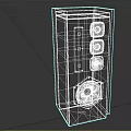 Floor Standing Audio Speaker With Wooden Frame Black Gray Panel And Three Round Drivers