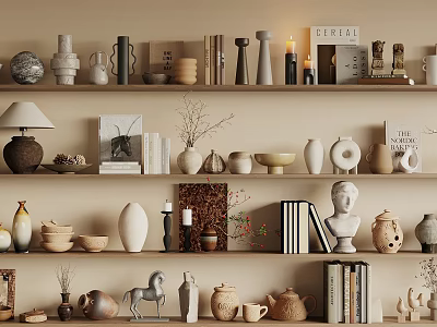 Decorative Ornament Sets With Vases Sculptures Candles Books And Figurines For Shelf 3d model