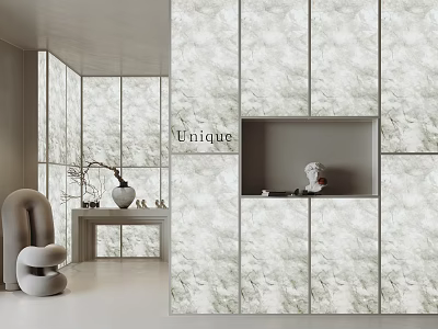 Unique Marble Textured Partition Design In Modern Interior With Display Niche 3d model