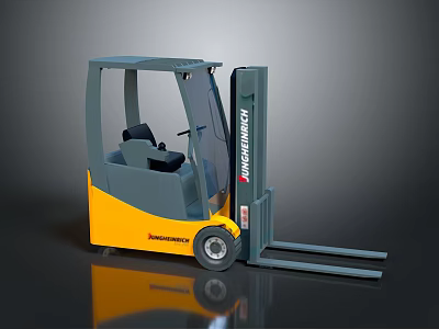 Jungheinrich Forklift Truck With Gray Cabin Yellow Exterior And Front Forks 3d model