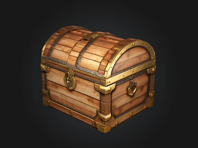 Vintage Wooden Chest With Gold Metal Accents And Curved Lid Design 3d model