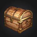 Vintage Wooden Chest With Gold Metal Accents And Curved Lid Design
