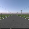 Long Road with Street Lights Guardrails White Lane Dividers and Green Grass Lawns