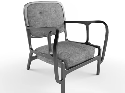 Modern Gray Fabric Armchair With Black Metal Frame And Unique Armrest Design 3d model