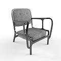 Modern Gray Fabric Armchair With Black Metal Frame And Unique Armrest Design