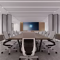 Modern Conference Room Interior With Long Wooden Table Wall Screen And Wheeled Office Chairs