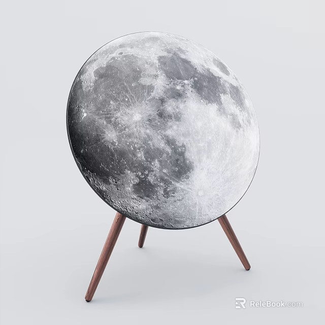 Unique Moon Shaped Headphone Speaker on Wooden Stand with Modern Design 3d model 