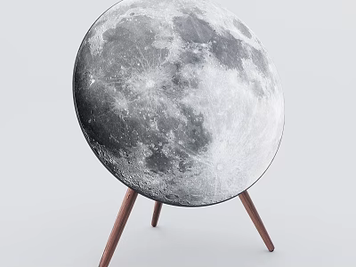 Unique Moon Shaped Headphone Speaker on Wooden Stand with Modern Design 3d model
