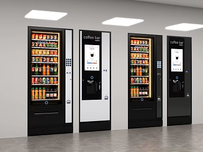 Beverage And Coffee Bar Vending Machines Lined Up In Indoor Space 3d model