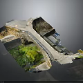 Detailed Terrain Model Featuring Stone Bridge Path And Green Vegetation Structure
