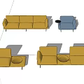 Yellow And Blue Multi seat Sofa With Modern Design And Small Round Table 3d model
