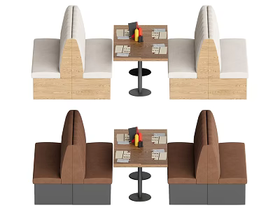 Light And Dark Colored Restaurant Booth Seating With Round Tables And Dinnerware 3d model
